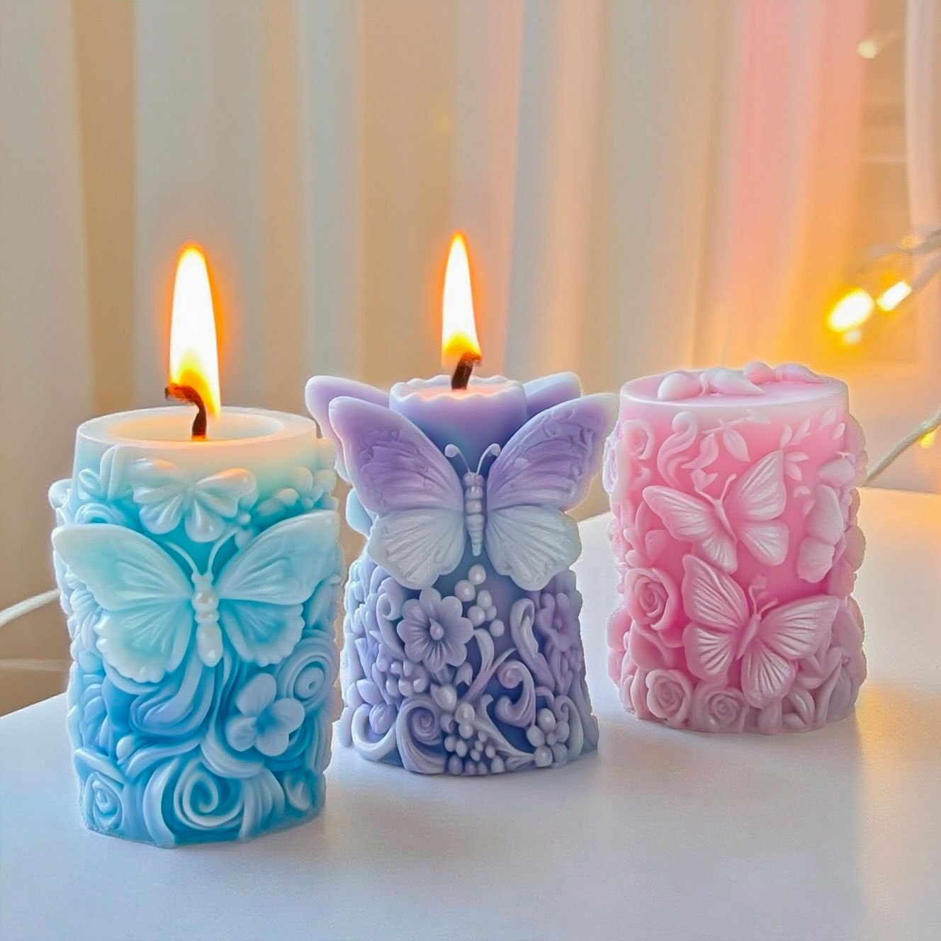 Candle Supplies Store - 3D Butterfly Flowers Relief Cylinder Candle