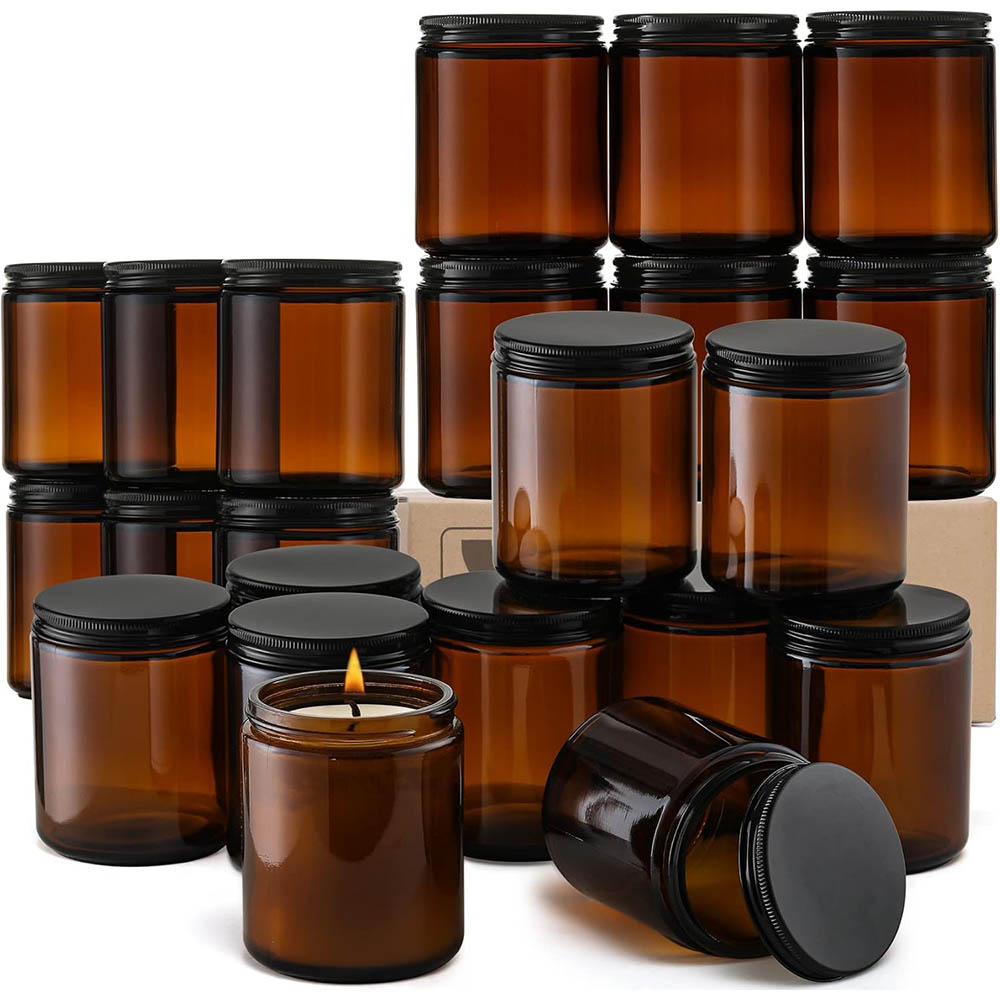 Candle Supplies Glass Jars - 8oz Amber Glass Jars with Black