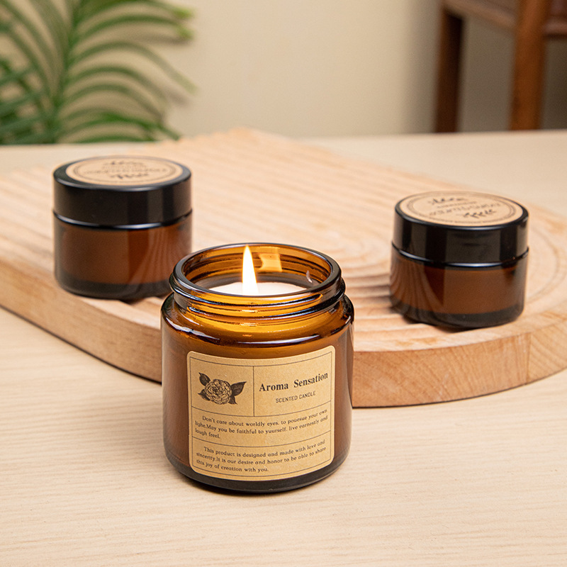 Candle Supplies Glass Jars - Brown Glass Cup Aromatherapy Candle Smokeless