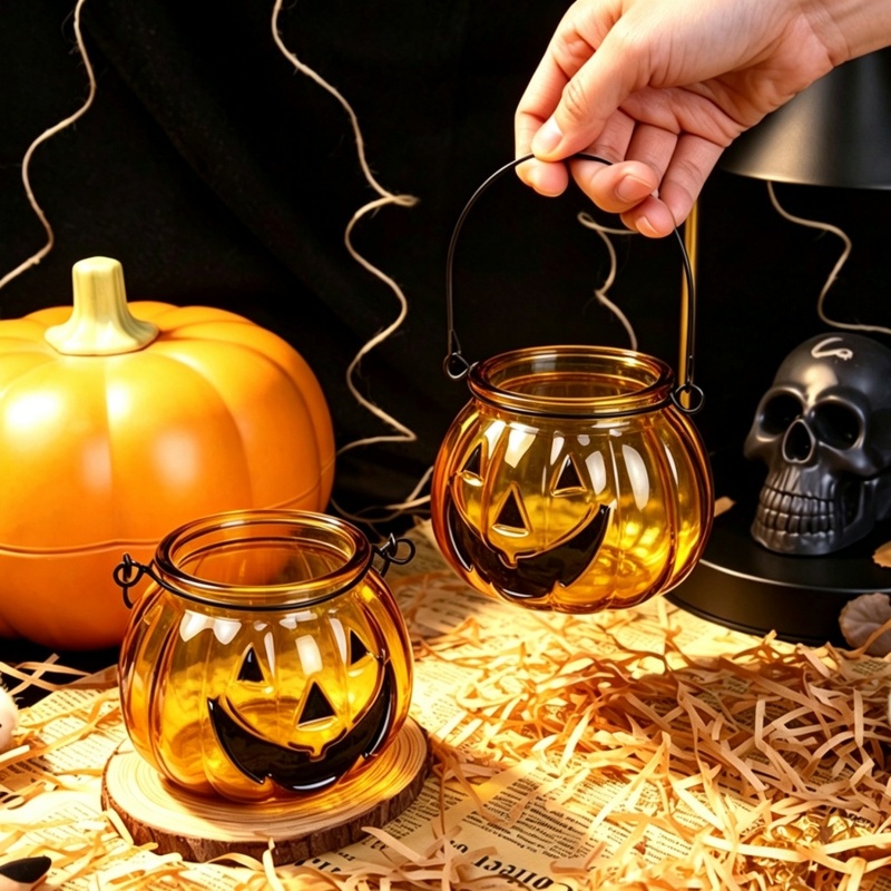 Candle Supplies Glass Jars - 1pc Halloween Pumpkin Glass Candle Holder