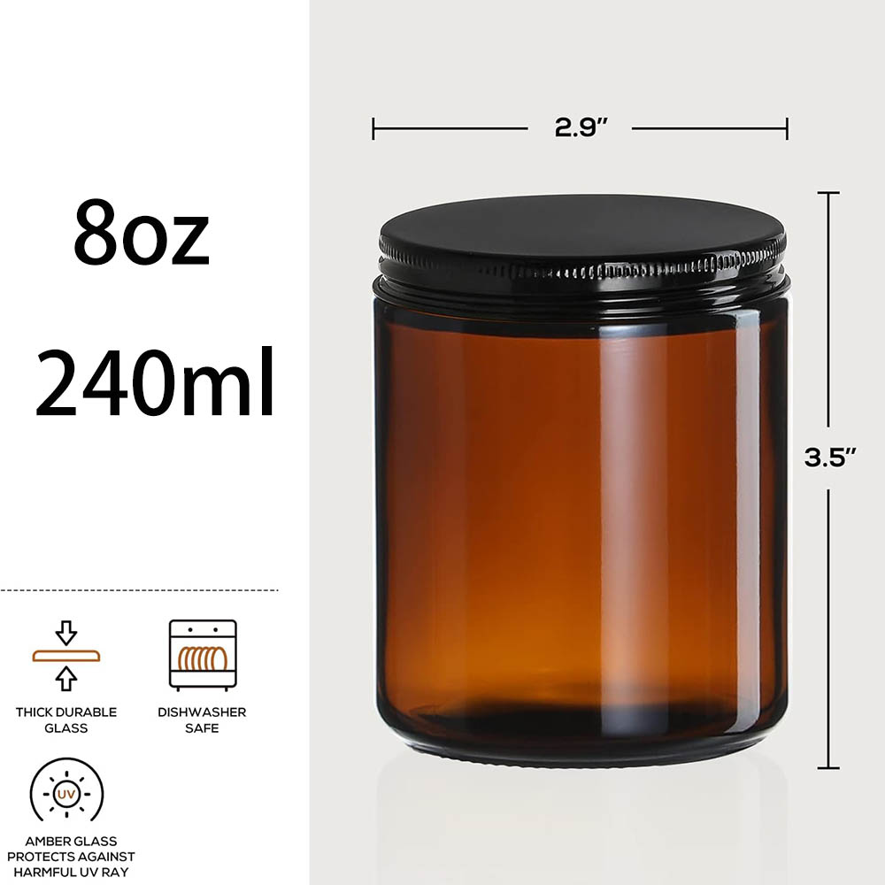 8oz Amber Glass Jars with Blac - Candle Supplies Glass Jars recension och pris