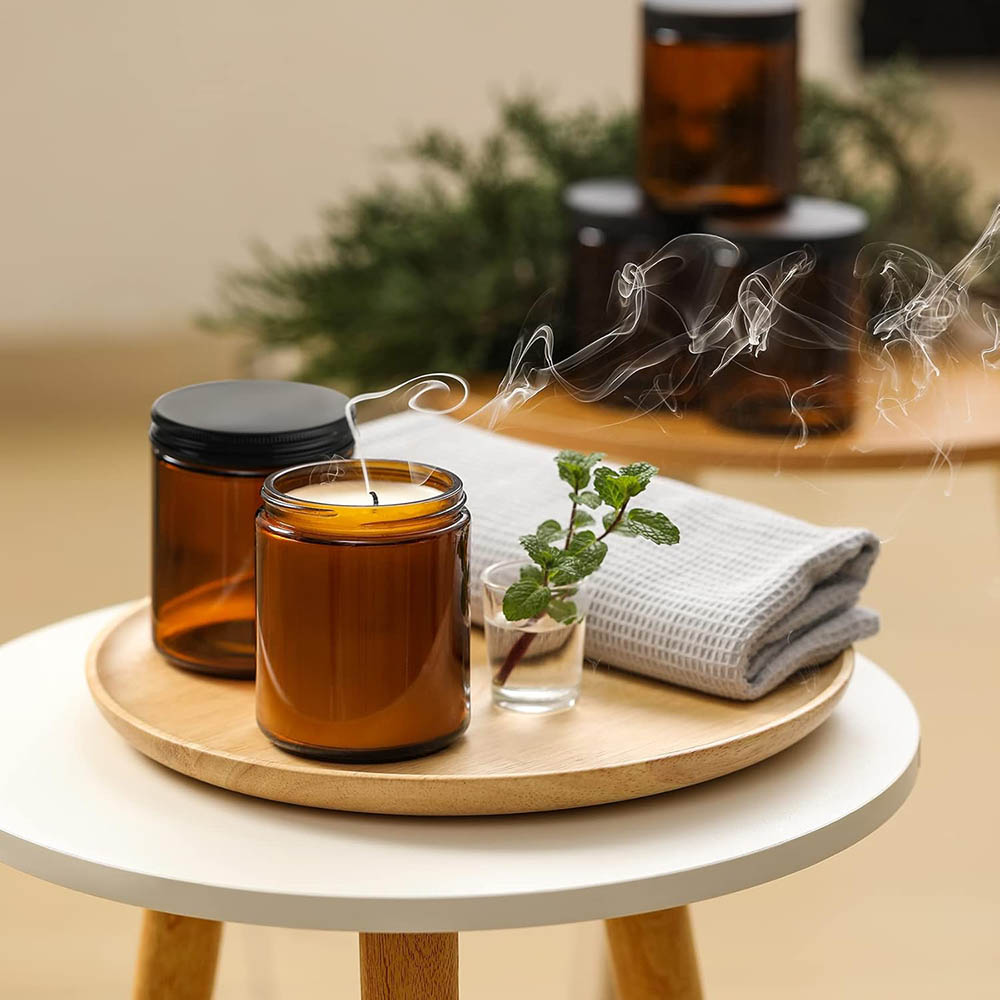 8oz Amber Glass Jars with Blac - Candle Supplies Glass Jars recension och pris